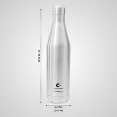 Clay Craft Vacbott Carbon 1000 ML Single Walled Water Bottle | Silver | 1 Pc