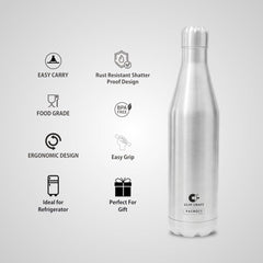 Clay Craft Vacbott Carbon 1000 ML Single Walled Water Bottle | Silver | 1 Pc