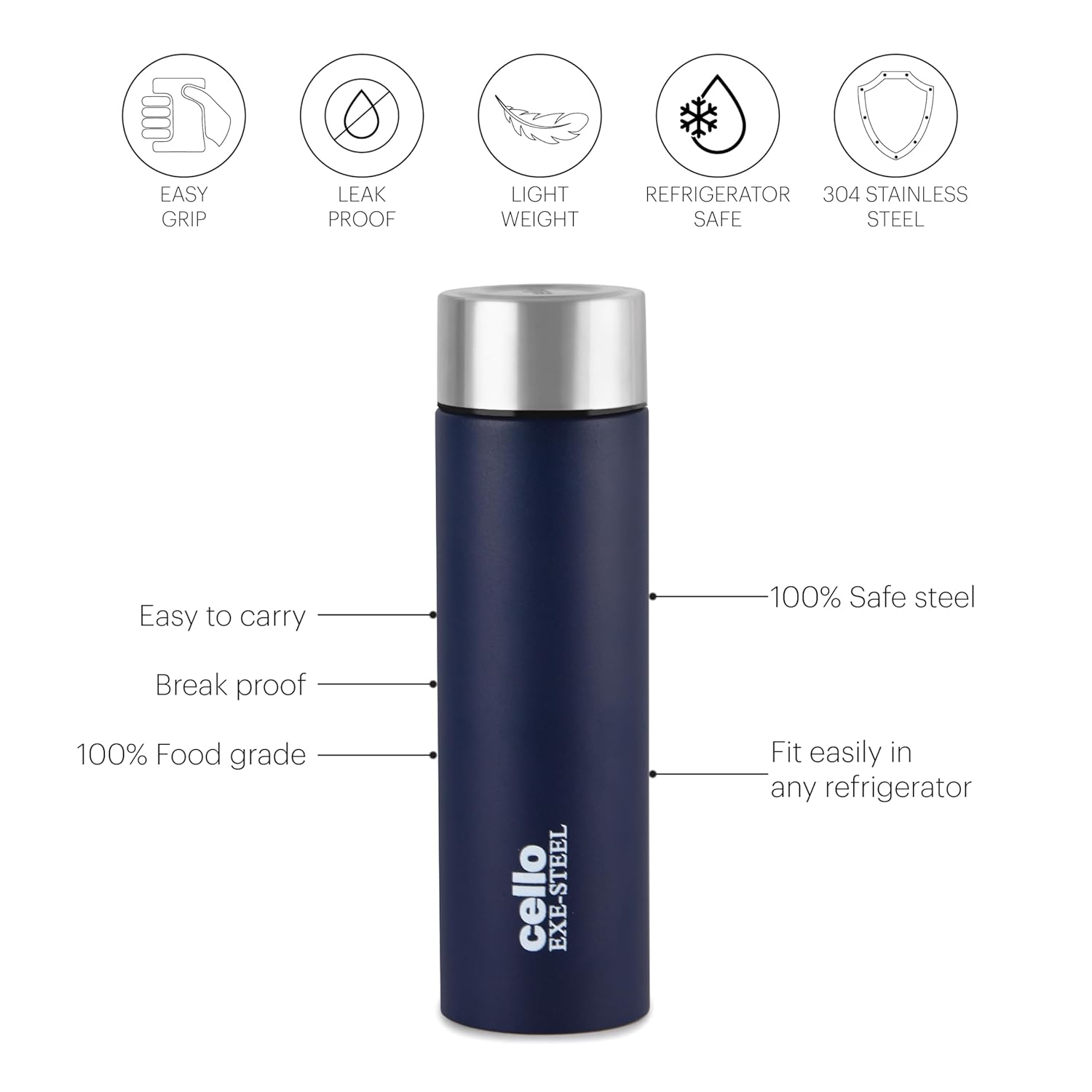 Cello H2O Matt 1000 ML Stainless Steel Bottle | 1 Pc