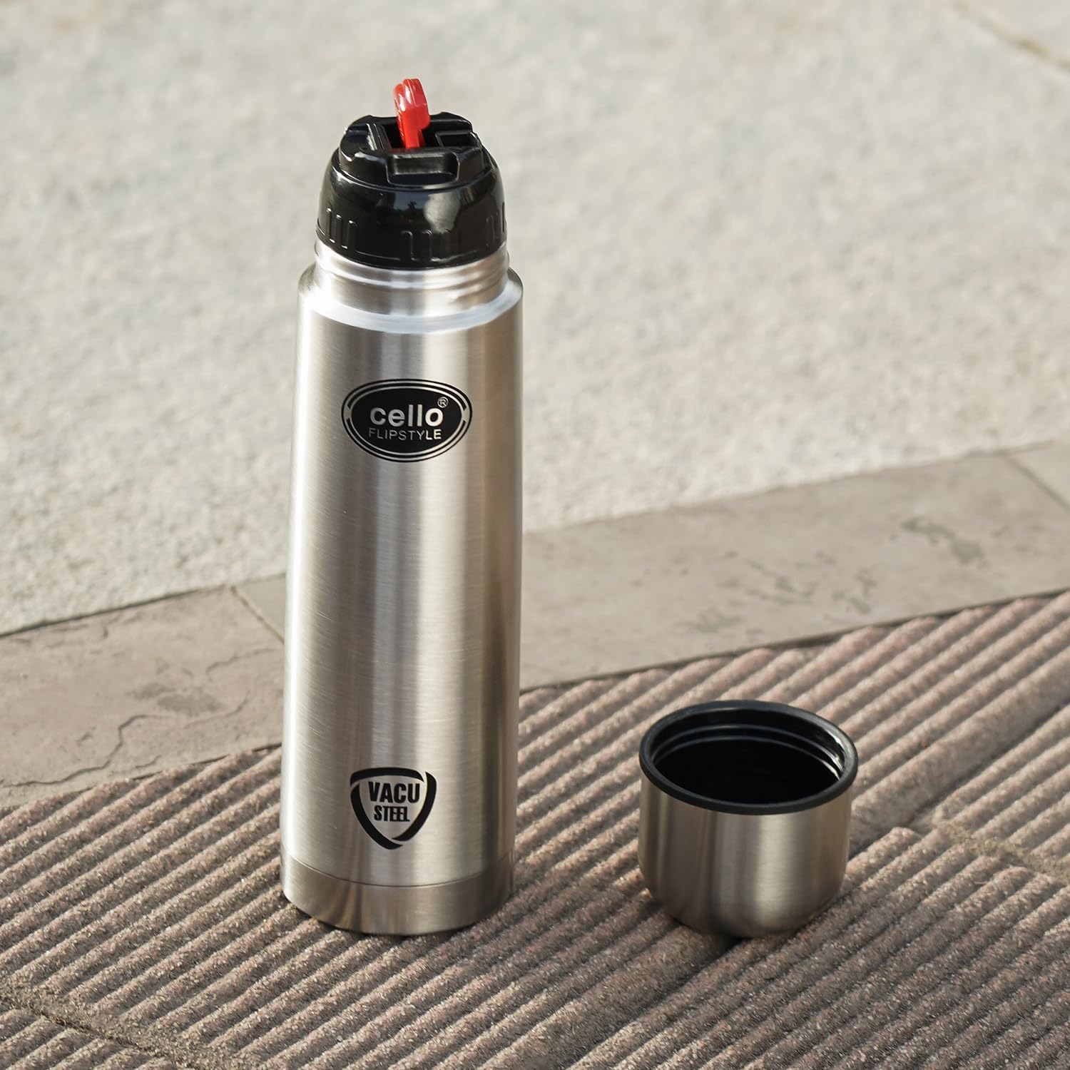 Cello Flip Style Stainless Steel Bottle with Thermal Jacket, Silver