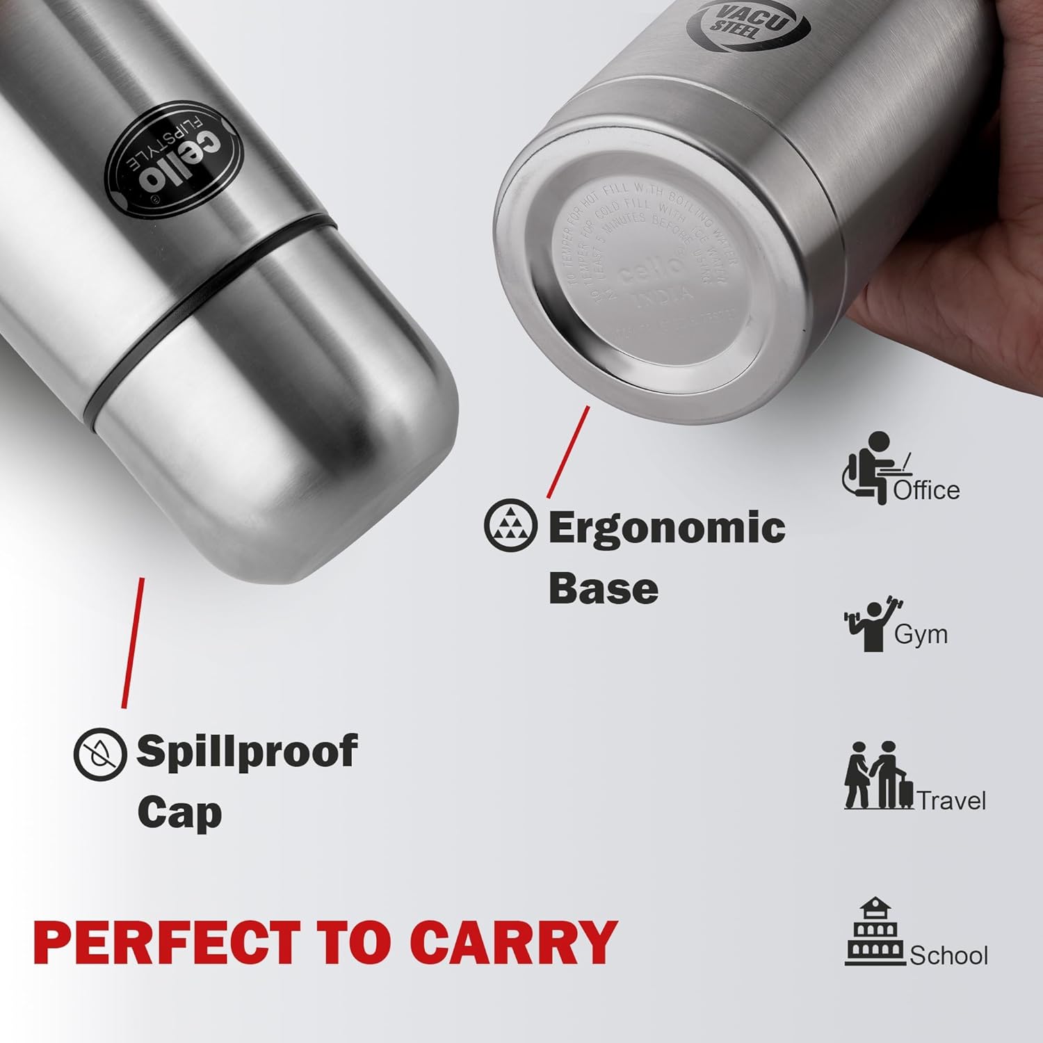 Cello Flip Style Stainless Steel Bottle with Thermal Jacket, Silver
