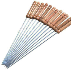 Barbecue 12 Inch Stainless Steel Skewers with Wooden Handle for BBQ Tandoor | Set of 12 Pcs