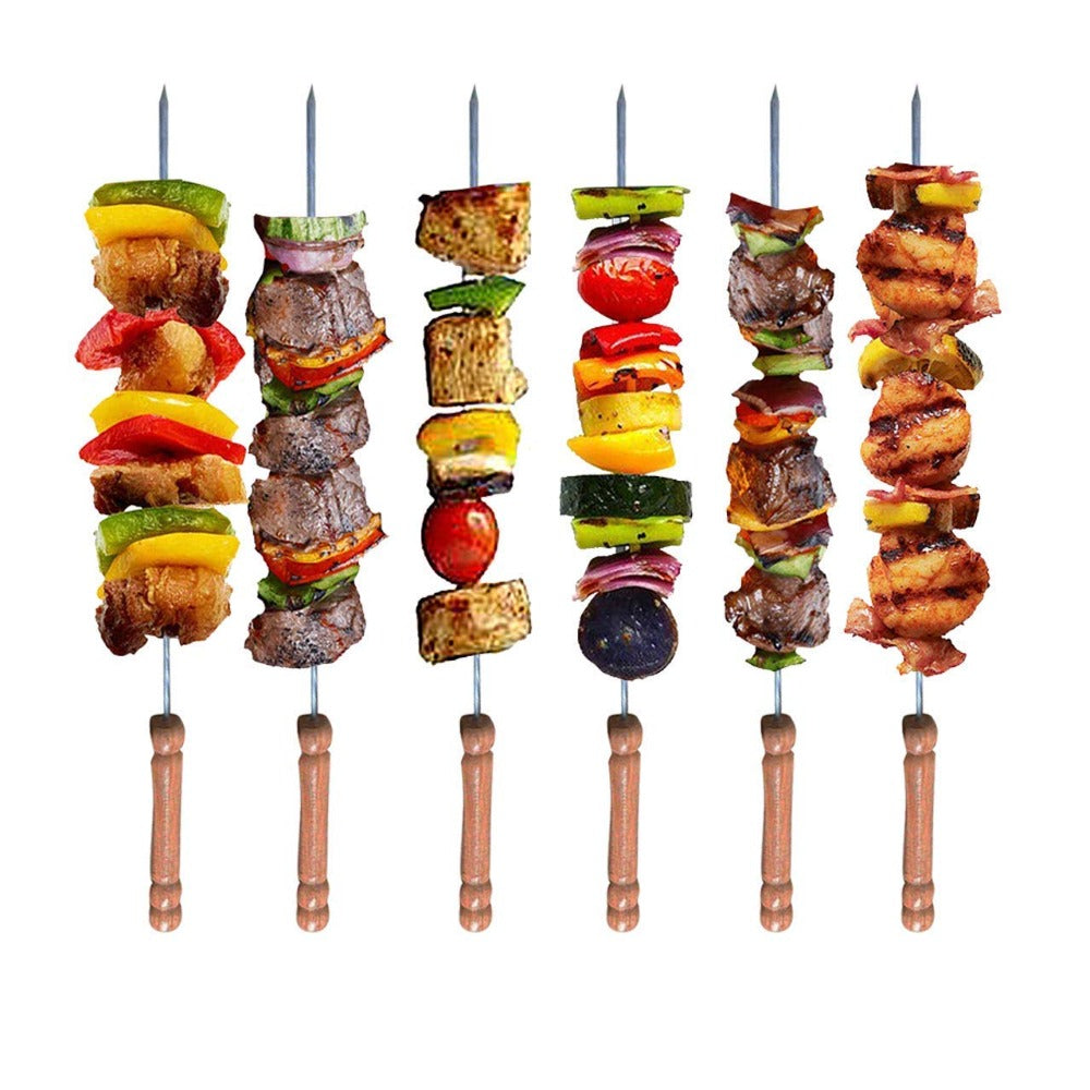 Barbecue 12 Inch Stainless Steel Skewers with Wooden Handle for BBQ Tandoor | Set of 12 Pcs