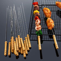 Barbecue 12 Inch Stainless Steel Skewers with Wooden Handle for BBQ Tandoor | Set of 12 Pcs