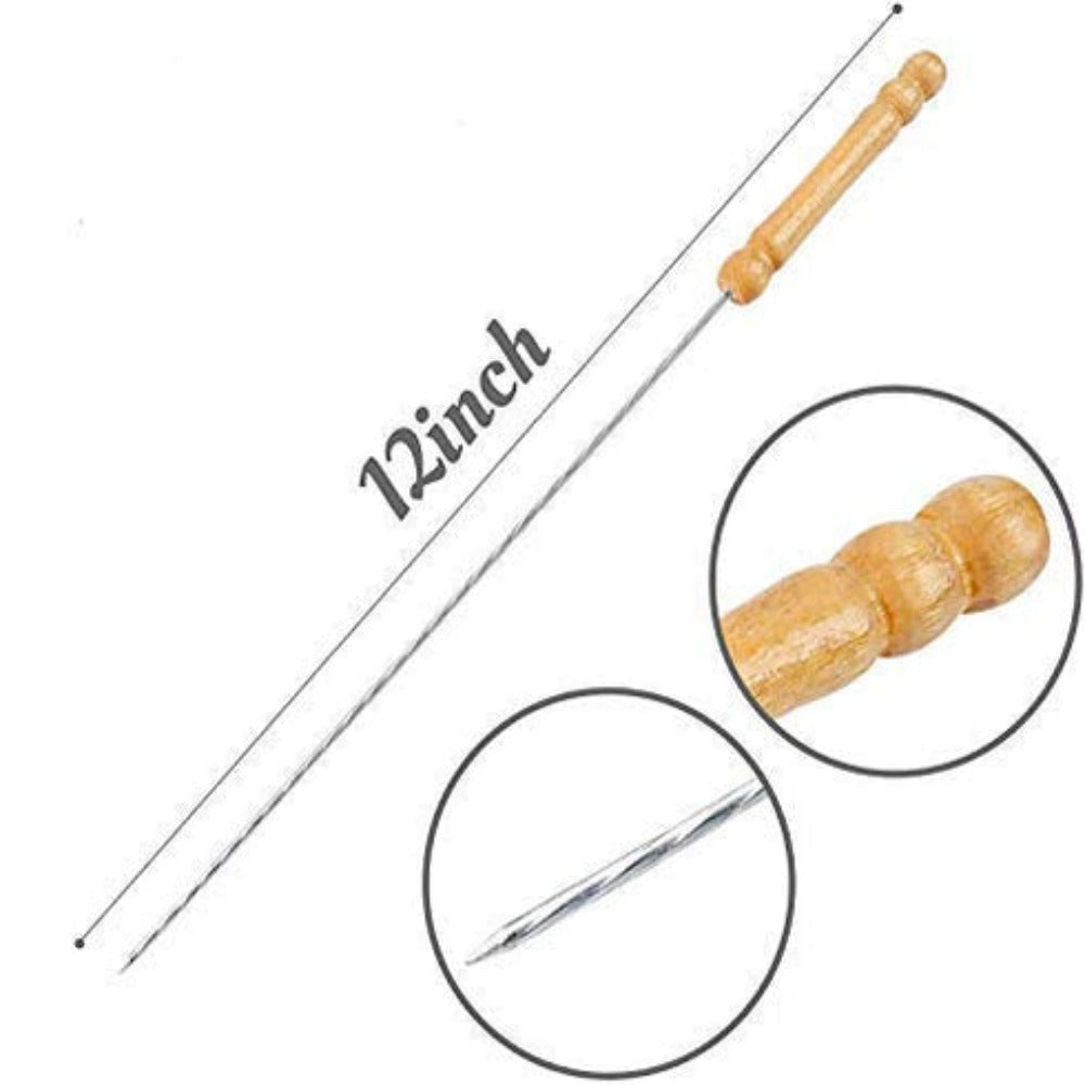 Barbecue 12 Inch Stainless Steel Skewers with Wooden Handle for BBQ Tandoor | Set of 12 Pcs