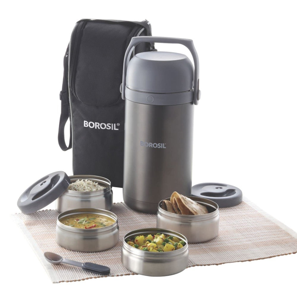 Borosil Hot n Fresh Stainless Steel Insulated Lunchbox | Grey