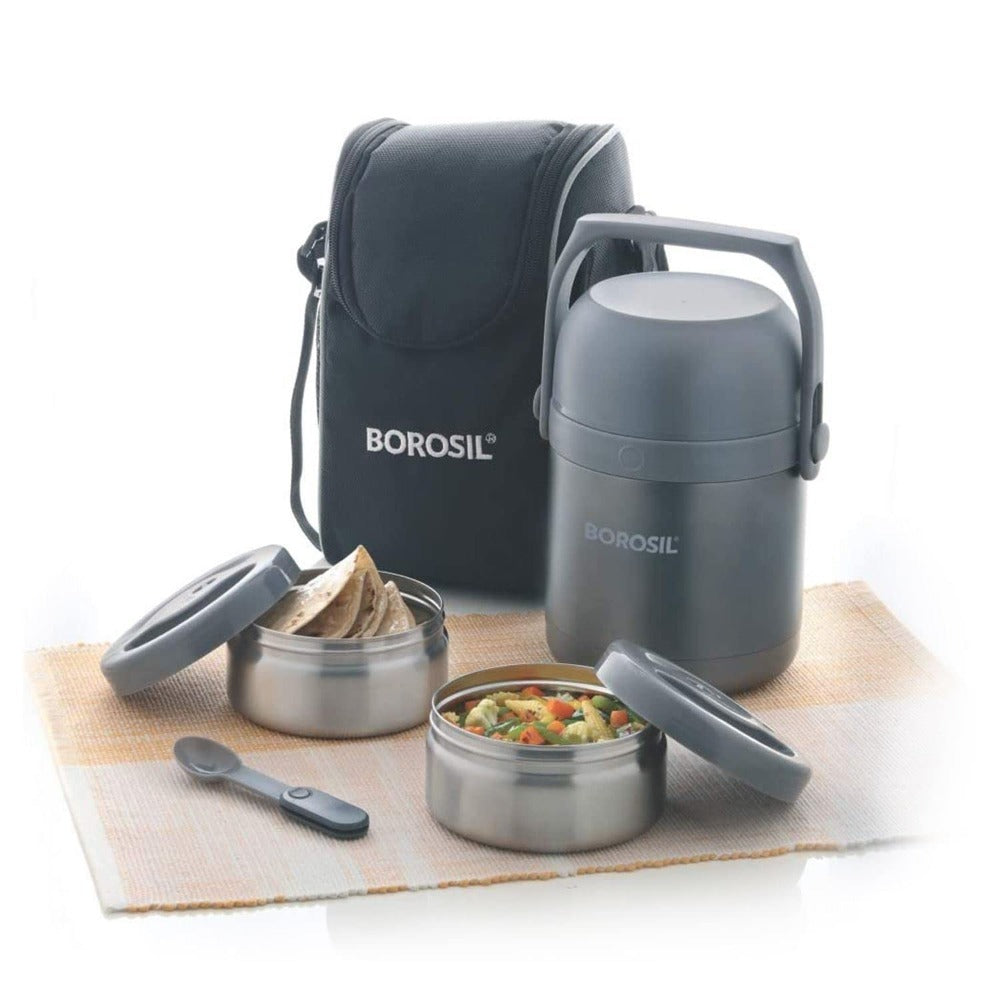 Borosil Hot n Fresh Stainless Steel Insulated Lunchbox | Grey