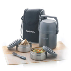 Borosil Hot n Fresh Stainless Steel Insulated Lunchbox | Grey