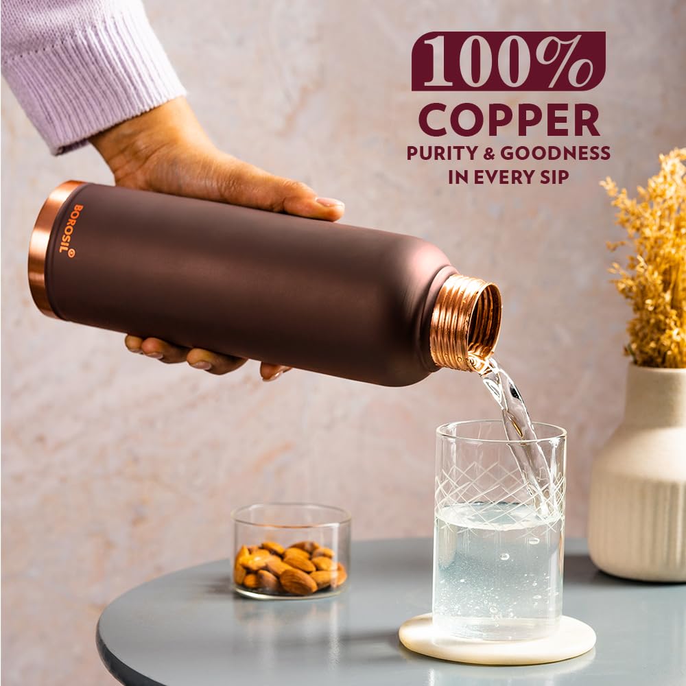 Borosil Eco 1000 ML Powder Coated Matte Finish Copper Bottle | 1 Pc