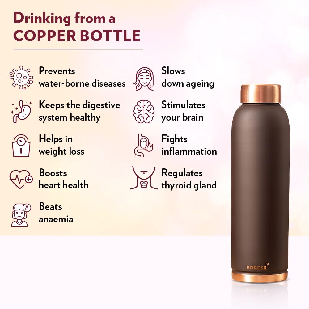 Borosil Eco 1000 ML Powder Coated Matte Finish Copper Bottle | 1 Pc
