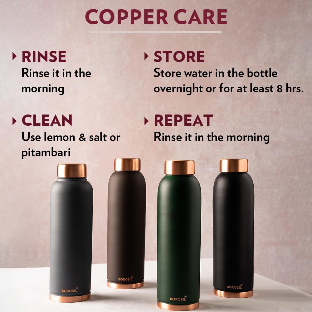 Borosil Eco 1000 ML Powder Coated Matte Finish Copper Bottle | 1 Pc