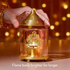 Borosil Laxmi Diya | Brass Diya with a Brass top and Borosilicate Glass Chimney | 1 Pc