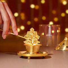 Borosil Laxmi Diya | Brass Diya with a Brass top and Borosilicate Glass Chimney | 1 Pc