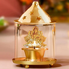 Borosil Laxmi Diya | Brass Diya with a Brass top and Borosilicate Glass Chimney | 1 Pc