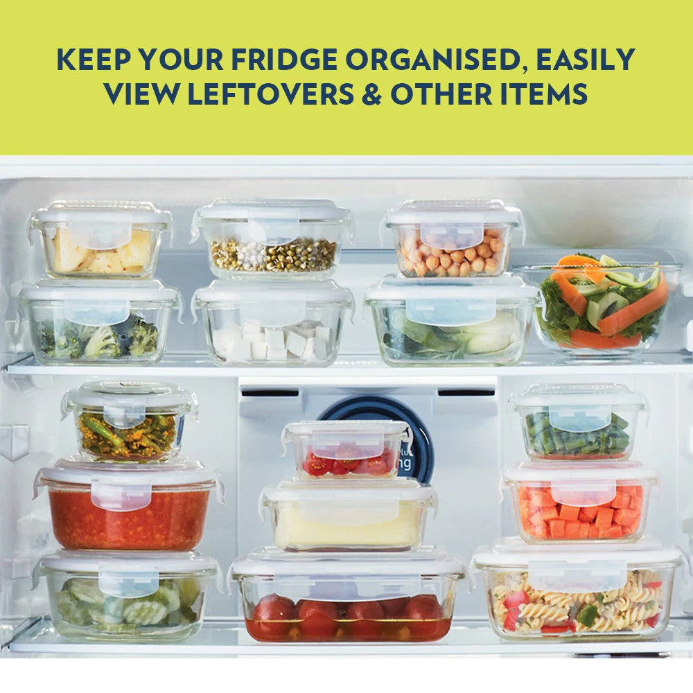 Borosil Store Fresh 320 ML Klip N Store Glass Storage Containers | Transparent | Set of 4 Pcs