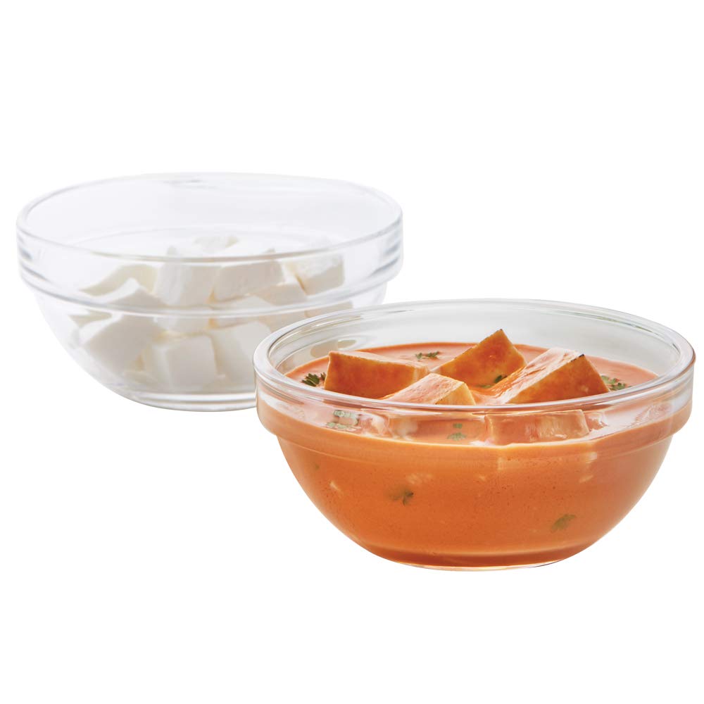 Borosil Stackable Serving Bowls | Oven & Microwave Safe | Transparent | Set of 6 Pcs