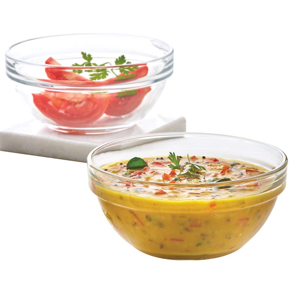 Borosil Stackable Serving Bowls | Oven & Microwave Safe | Transparent | Set of 6 Pcs