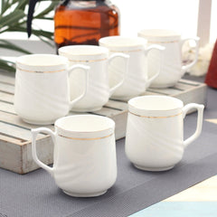 Clay Craft Ceramic New Lilly Gold Line 180 ML Coffee & Tea Mugs | White | Set of 6 Pcs