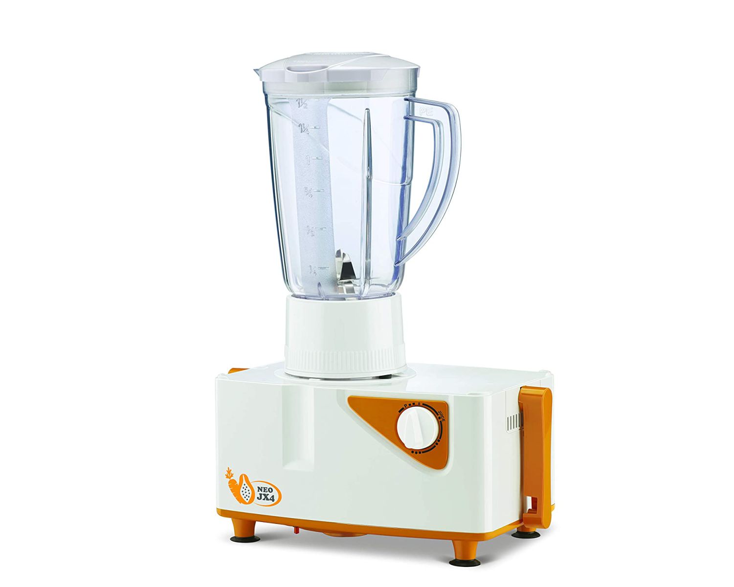 Bajaj Neo JX4 450 Watt Juicer Mixer Grinder with 2 Jars | White & Orange
