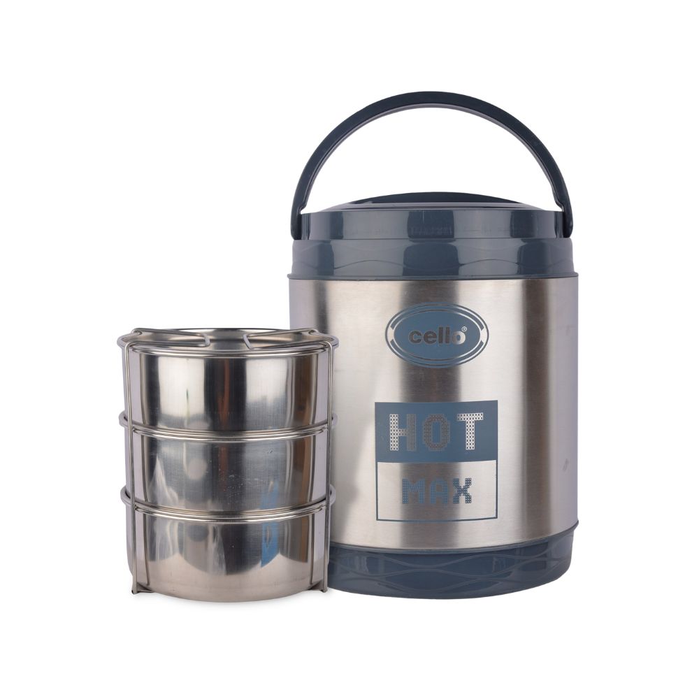 Cello Stainless Steel Insulated Hot Max Tiffin | Silver & Black