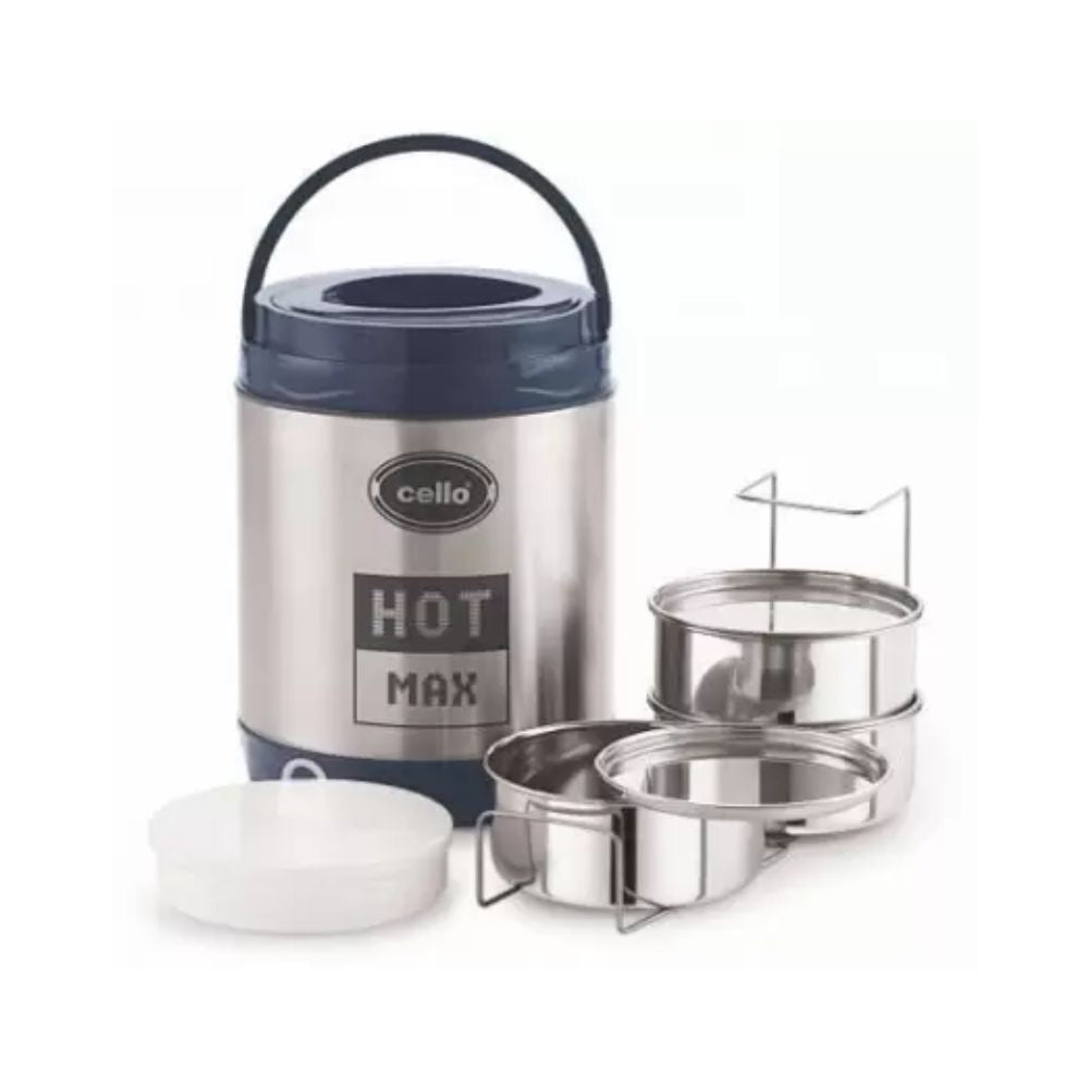 Cello Stainless Steel Insulated Hot Max Tiffin | Silver & Black