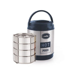 Cello Stainless Steel Insulated Hot Max Tiffin | Silver & Black