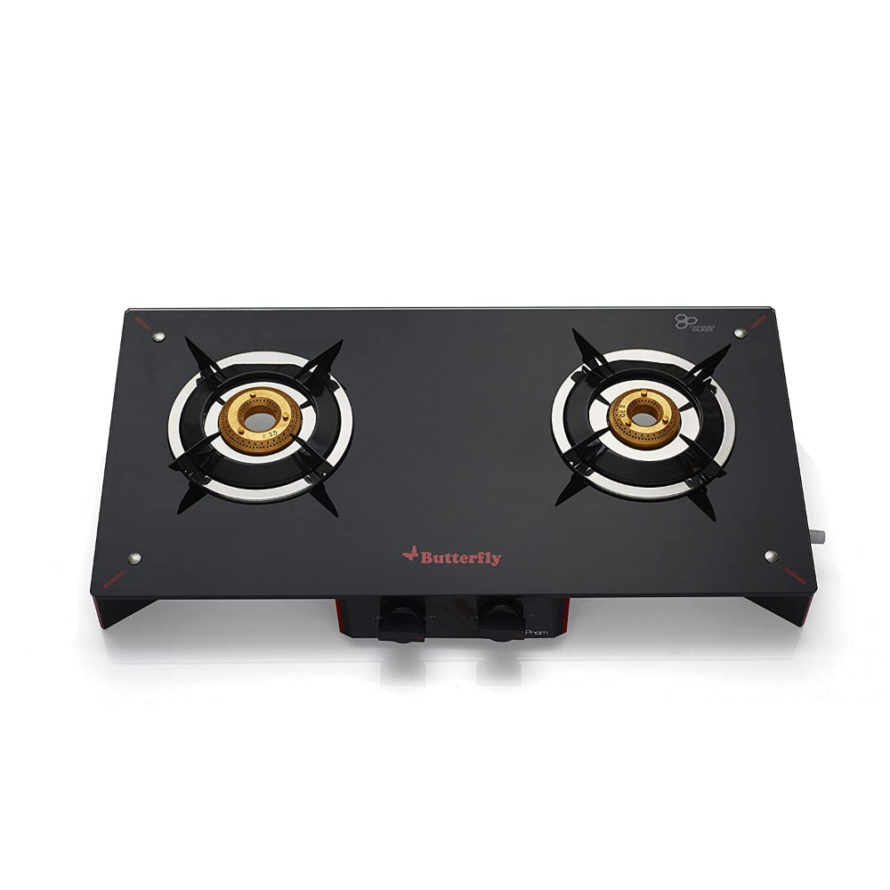 Butterfly Prism Glass 2 Burner Gas Stove | Black