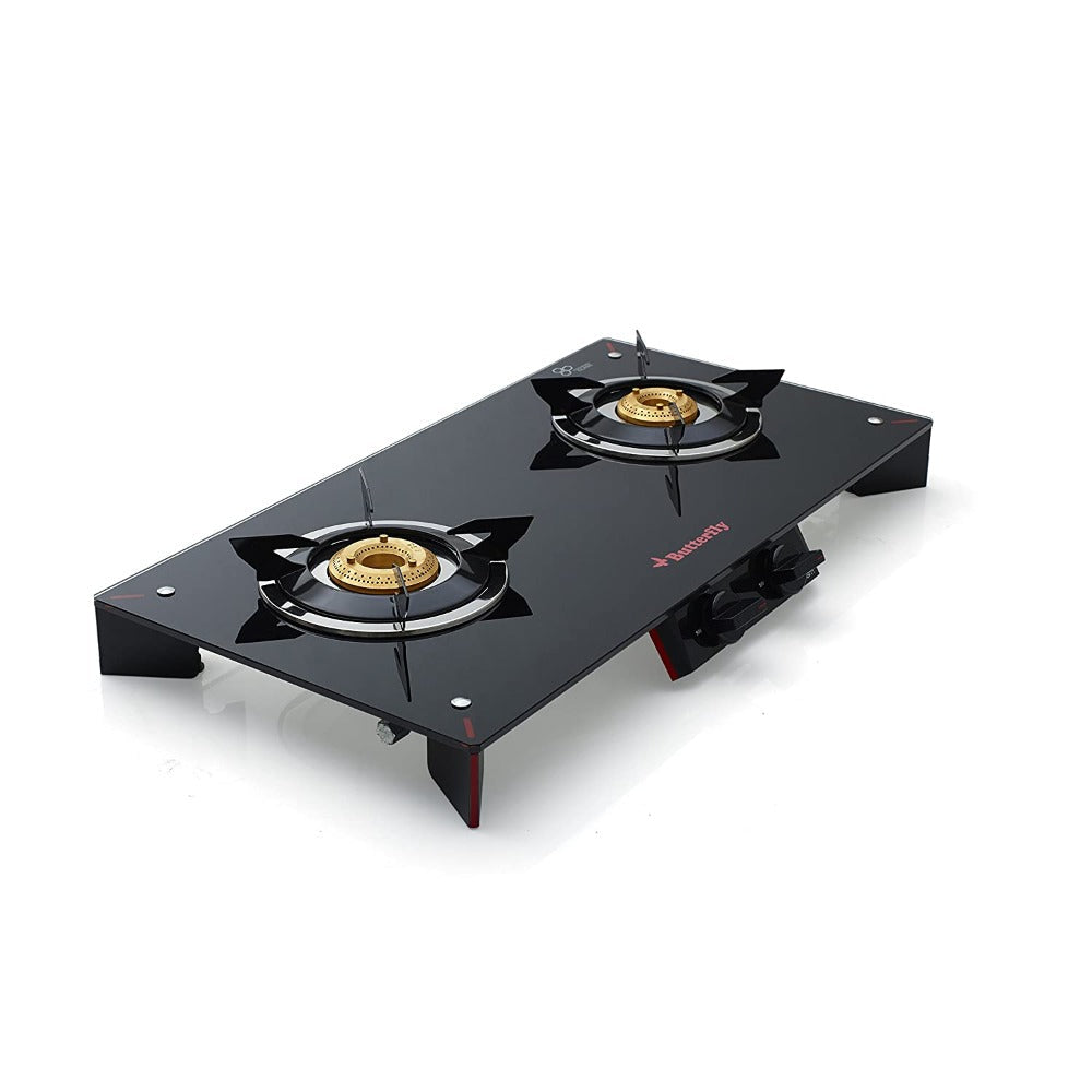 Butterfly Prism Glass 2 Burner Gas Stove | Black