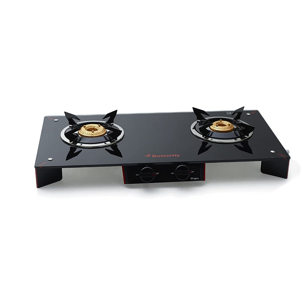 Butterfly Prism Glass 2 Burner Gas Stove | Black