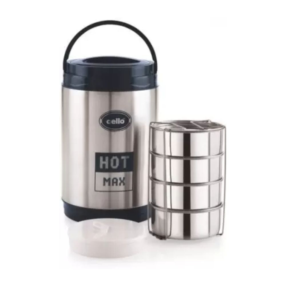 Cello Stainless Steel Insulated Hot Max Tiffin | Silver & Black