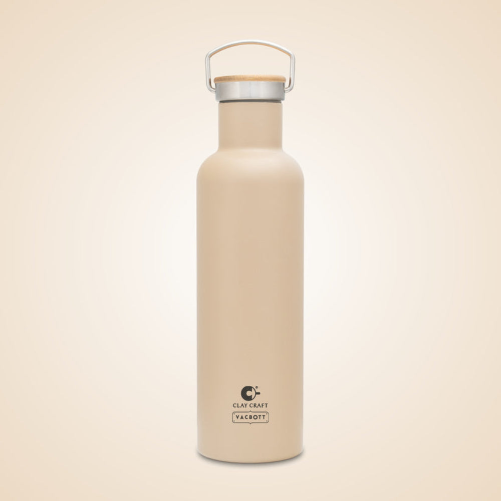 Clay Craft Vacbott Double Walled Hiker Combo Set | 700 ML Water Bottle + 2 Victor Mug | 24 Hours Hot and Cold | Beige | Set of 3 Pcs