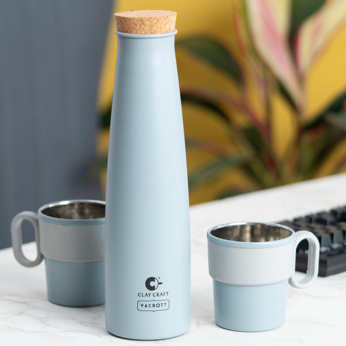 Clay Craft Vacbott Crest Combo Set | Single Walled Non Insulated Water Bottle with Single Walled Victor Mug (2 Pcs) | Set of 3 Pcs