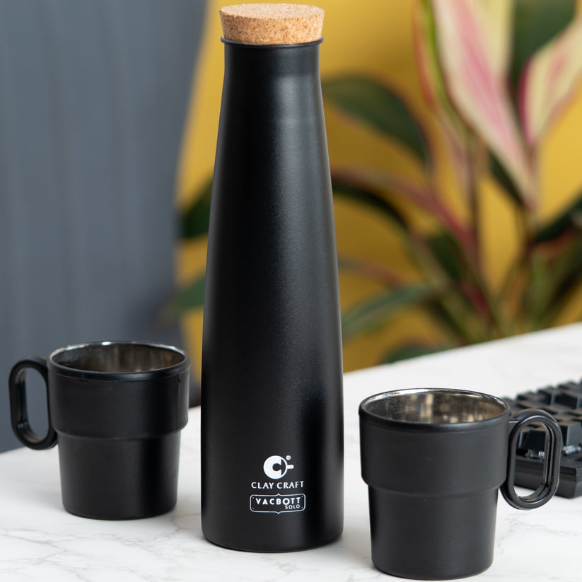 Clay Craft Vacbott Crest Combo Set | Single Walled Non Insulated Water Bottle with Single Walled Victor Mug (2 Pcs) | Set of 3 Pcs