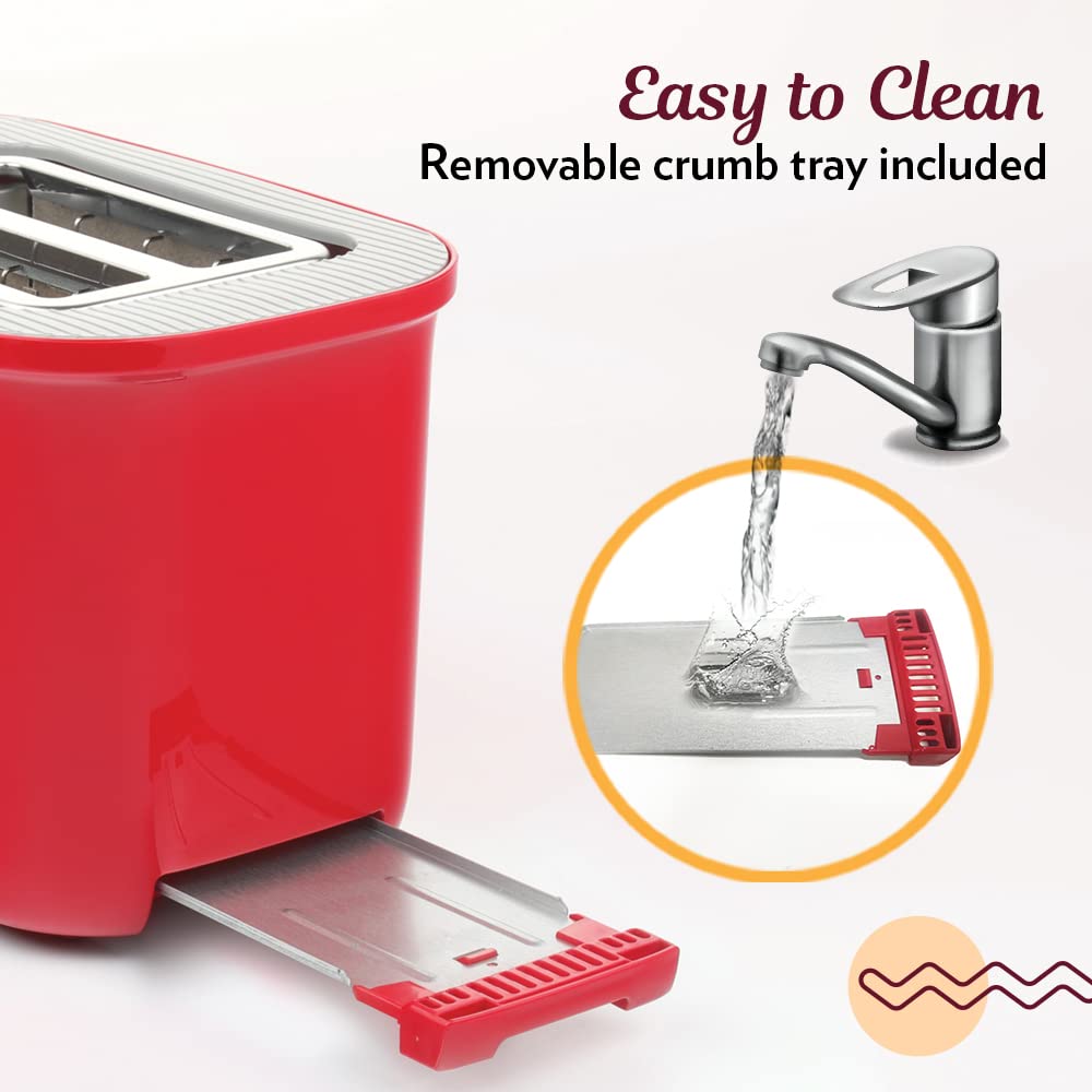 Borosil Krispy 800 Watt Pop-Up Toaster | Red
