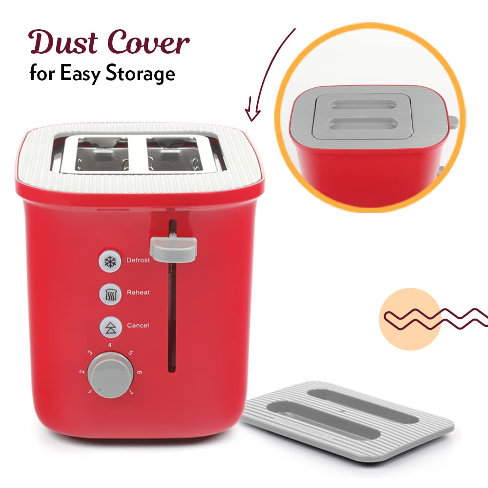 Borosil Krispy 800 Watt Pop-Up Toaster | Red