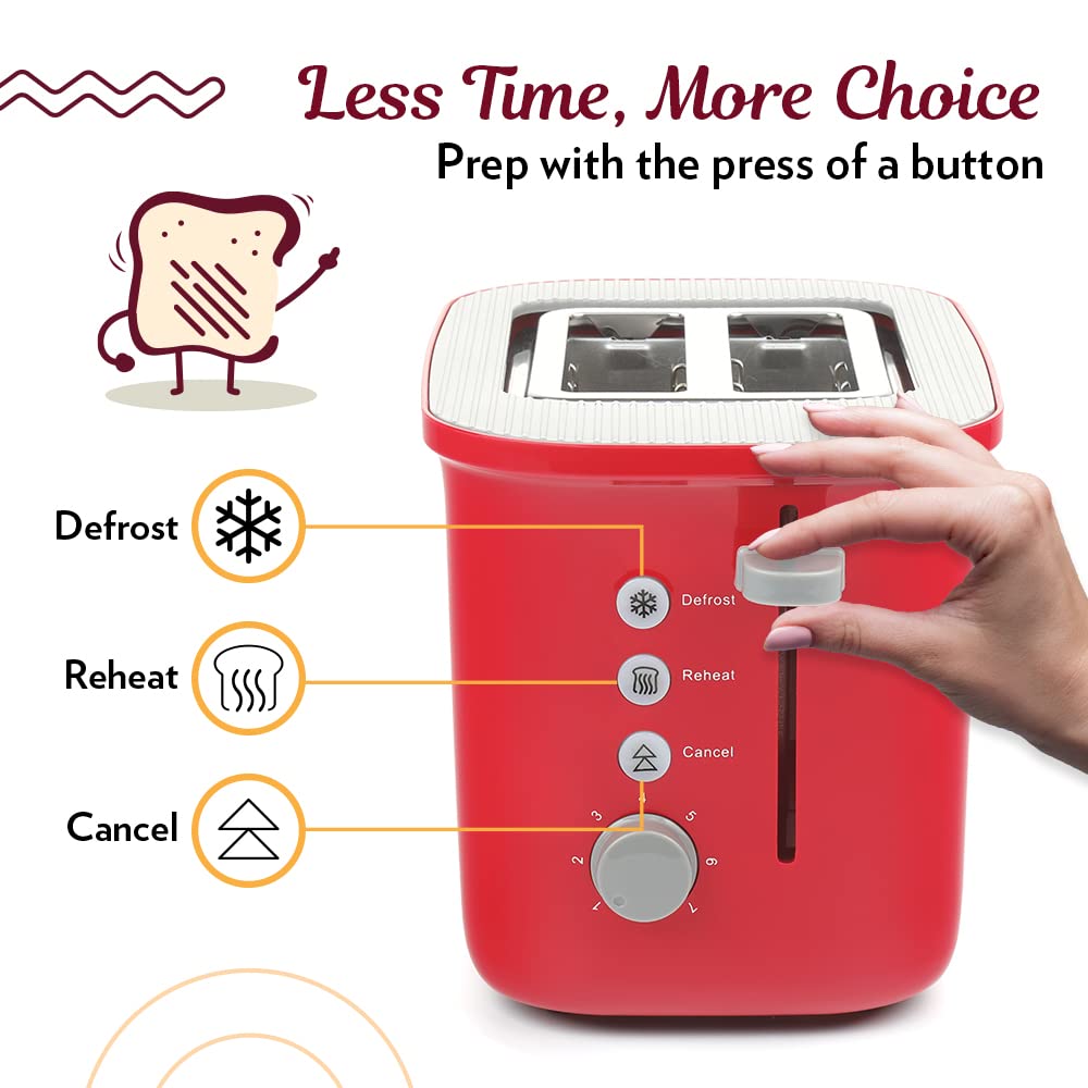 Borosil Krispy 800 Watt Pop-Up Toaster | Red