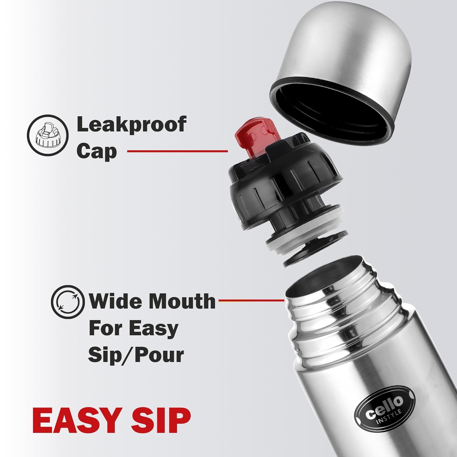 Cello Flip Style Stainless Steel Bottle with Thermal Jacket, Silver