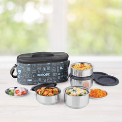 Borosil Carryfresh 4 Containers Stainless Steel Insulated Lunch Box