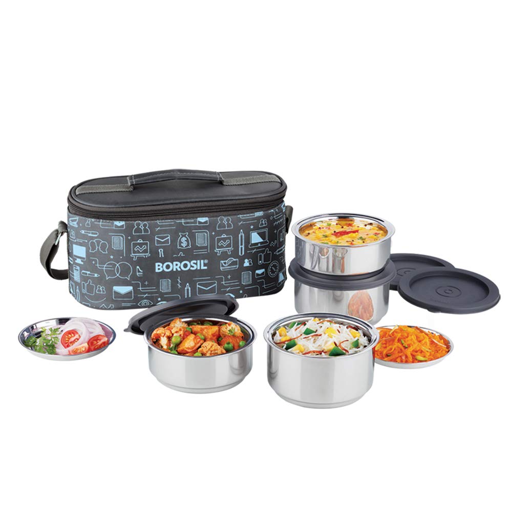 Borosil Carryfresh 4 Containers Stainless Steel Insulated Lunch Box