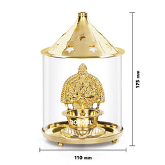 Borosil Shree Ganpati Large Brass Diya with Heat Resistant Glass Cover | Smokeless Long Burning Oil Lamp for Puja, Home Temple & Festivals | Easy Clean Brass Table Diya