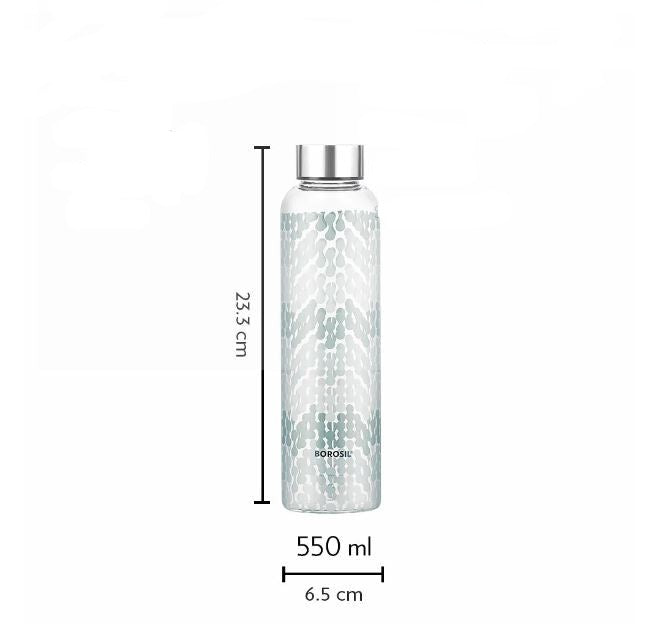 Borosil Artisan Series 550 ML Vista Glass Bottle with Silver Lid | 1 Pc
